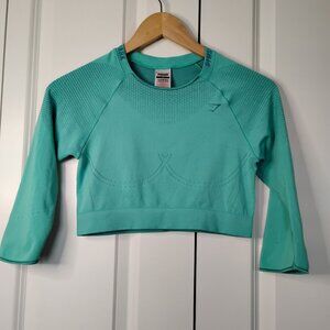 Gymshark Women's Teal Apex Seamless 3/4 Sleeve Crop Training Top Size M